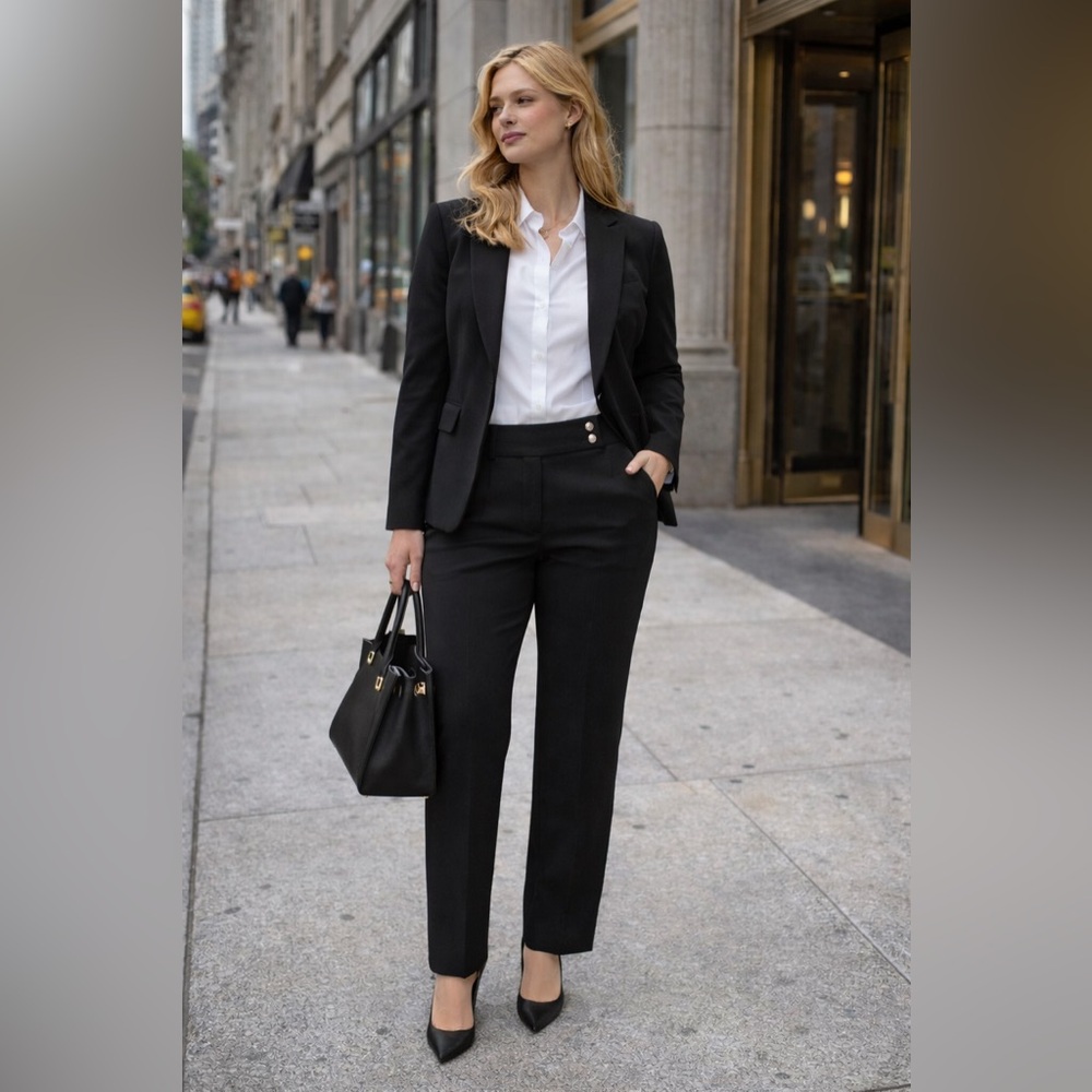 Veronica Beard Womens 16 Mid Rise Pleated Trouser Pants Black Office Corporate - Picture 2 of 9
